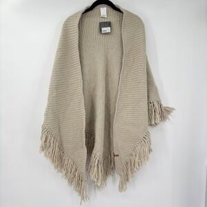 Eddie Bauer NWT Knit Shawl Wrap Fringe Triangle Scarf Neutral Cold One Size